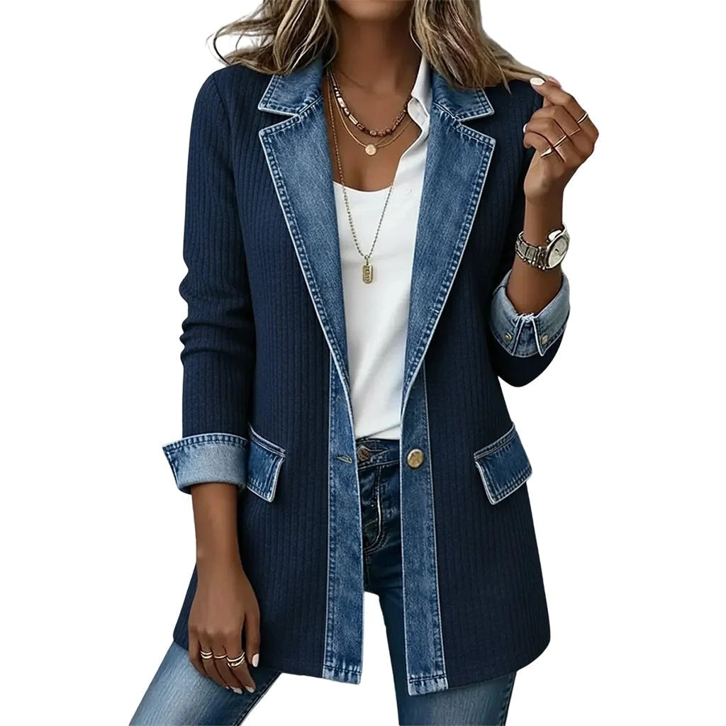 Imogen | Denim Coat with Ribbed Inserts