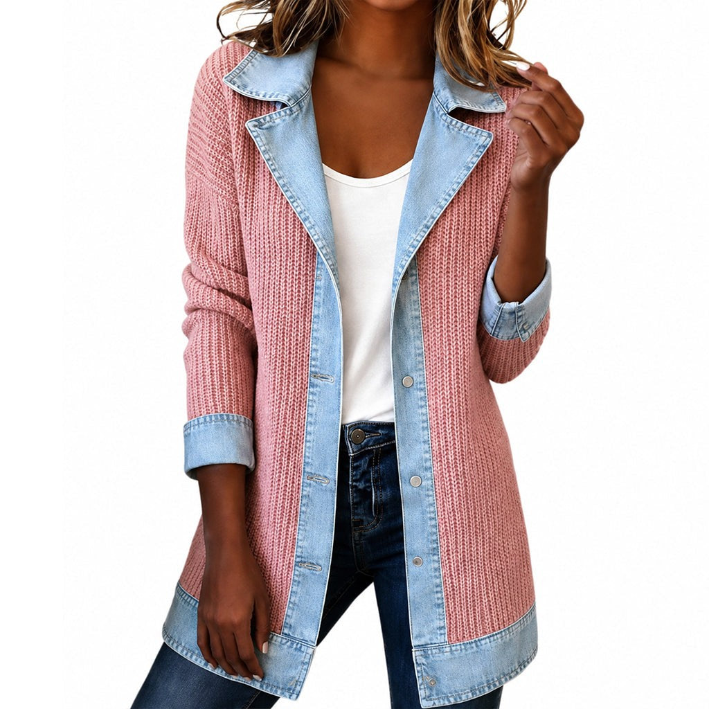 Imogen | Denim Coat with Ribbed Inserts