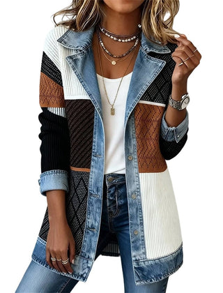 Imogen | Denim Coat with Ribbed Inserts