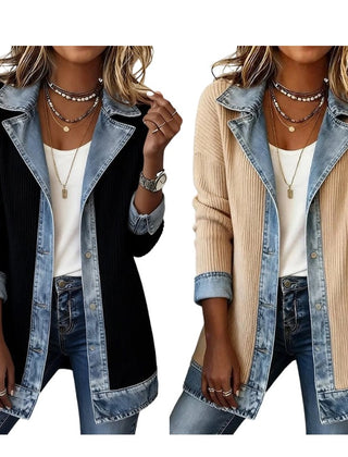 Imogen | Denim Coat with Ribbed Inserts