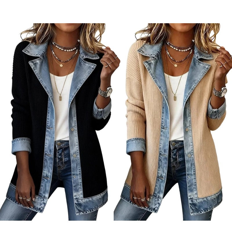 Imogen | Denim Coat with Ribbed Inserts