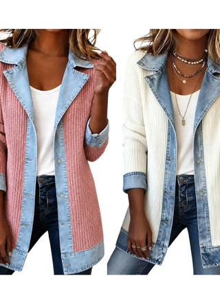 Imogen | Denim Coat with Ribbed Inserts