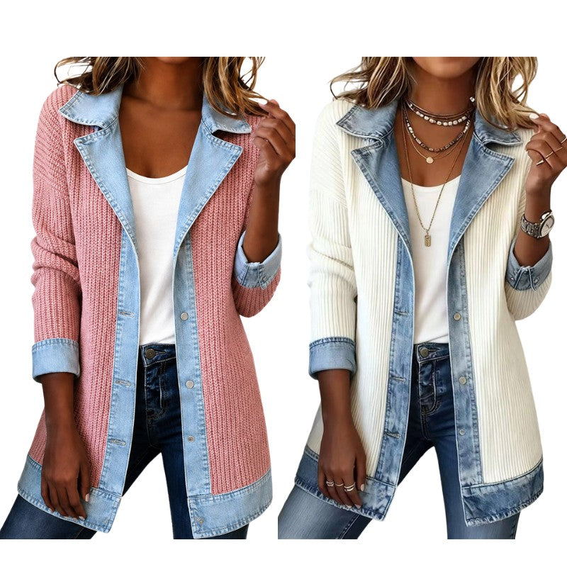 Imogen | Denim Coat with Ribbed Inserts