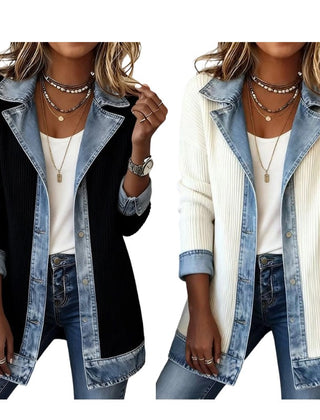 Imogen | Denim Coat with Ribbed Inserts