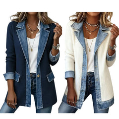 Imogen | Denim Coat with Ribbed Inserts