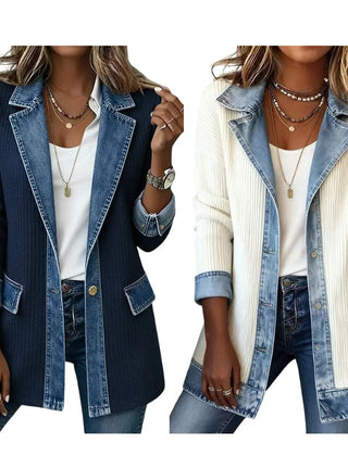 Imogen | Denim Coat with Ribbed Inserts