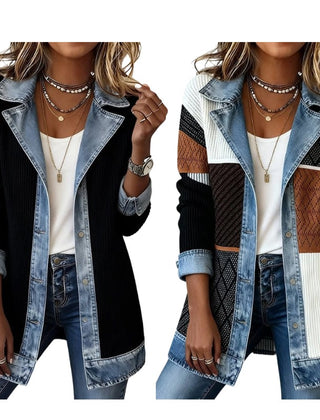 Imogen | Denim Coat with Ribbed Inserts