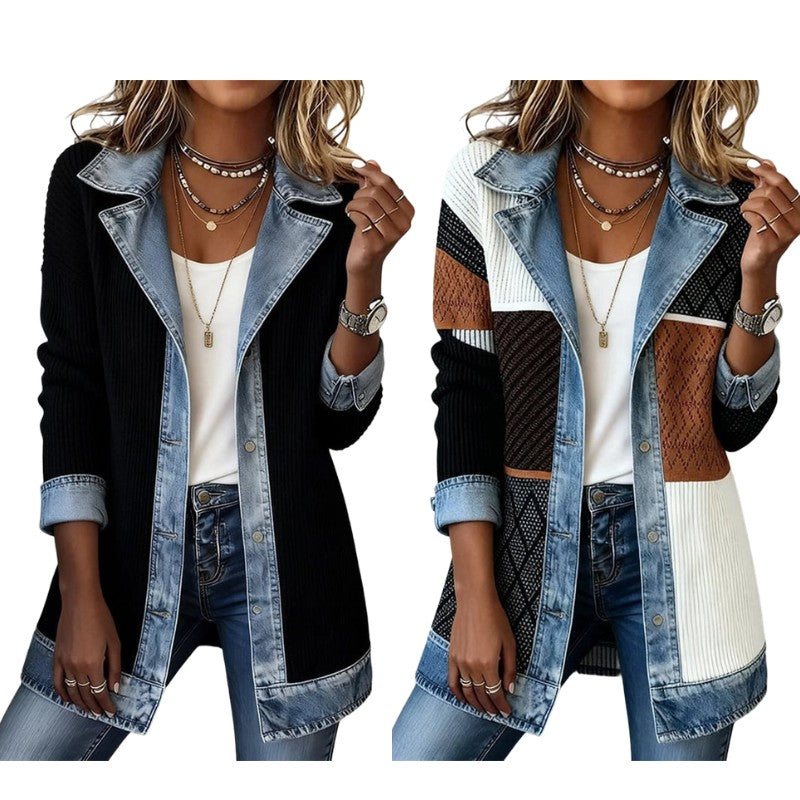 Imogen | Denim Coat with Ribbed Inserts