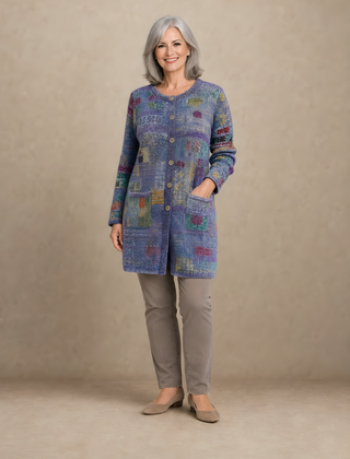 Patchouli | Artistic Button Cardigan – Purple (front)