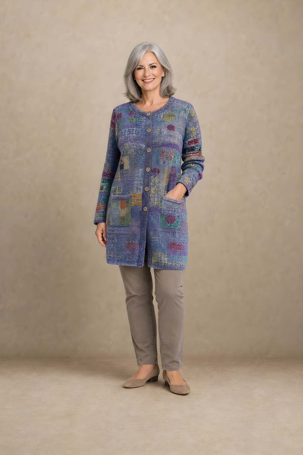 Patchouli | Artistic Button Cardigan – Purple (front)