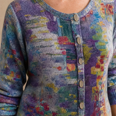 Patchouli | Artistic Button Cardigan – Purple (detail)