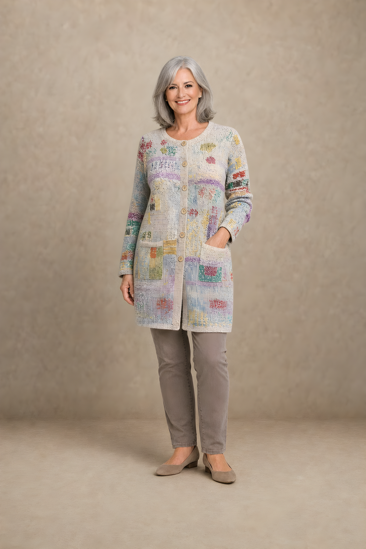 Patchouli | Artistic Button Cardigan – Beige