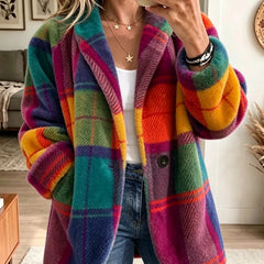 Rhea | Rainbow Check Longline Coat