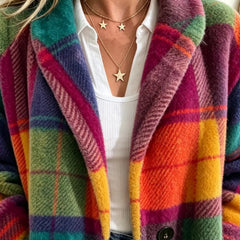 Rhea | Rainbow Check Longline Coat
