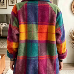 Rhea | Rainbow Check Longline Coat