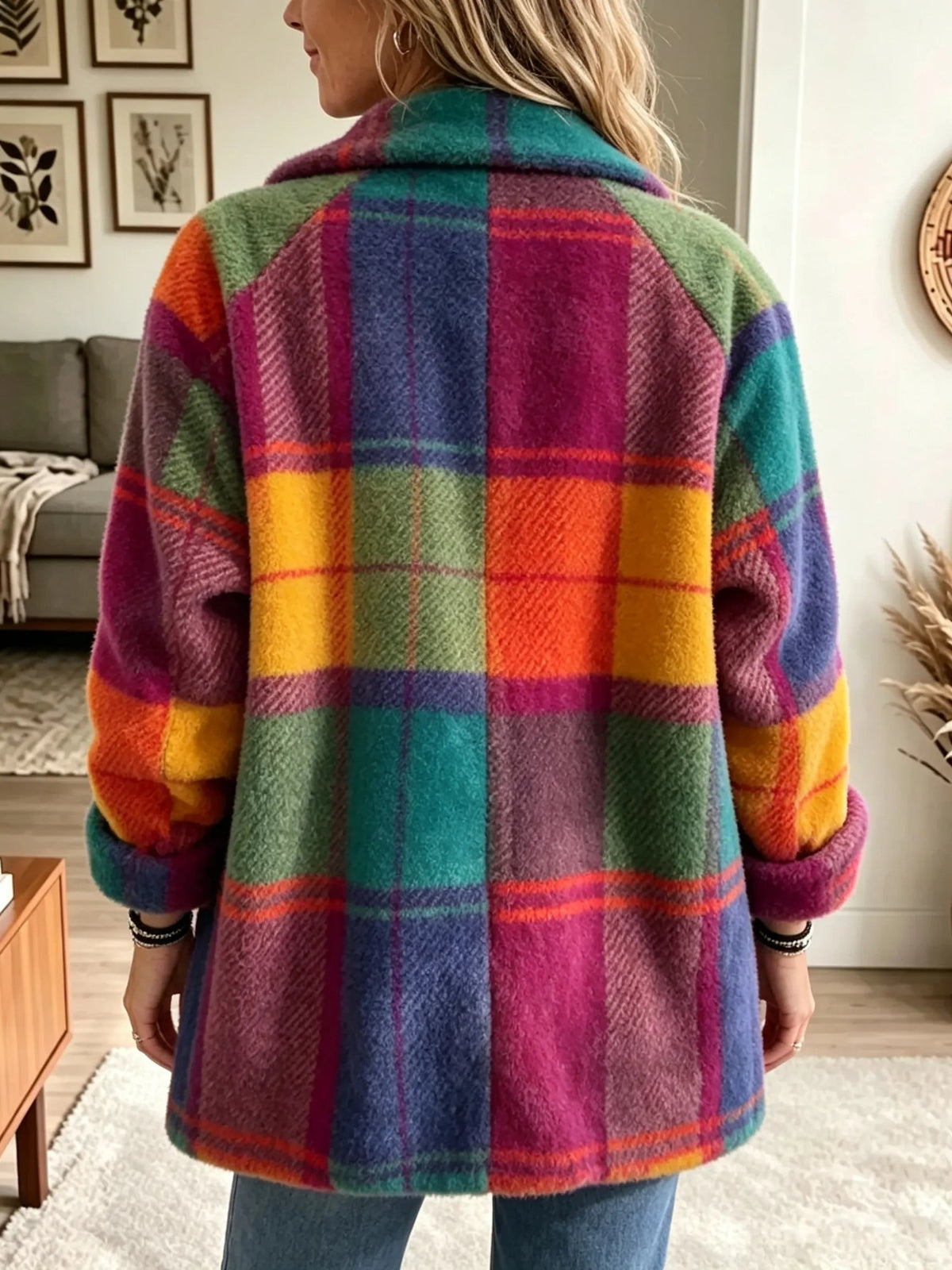 Rhea | Rainbow Check Longline Coat