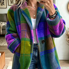 Rhea | Rainbow Check Longline Coat