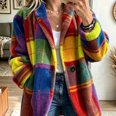 Rhea | Rainbow Check Longline Coat