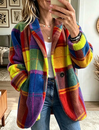 Rhea | Rainbow Check Longline Coat