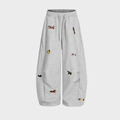 Barrel-Leg Embroidered Pup Sweatpants – Relaxed Fit