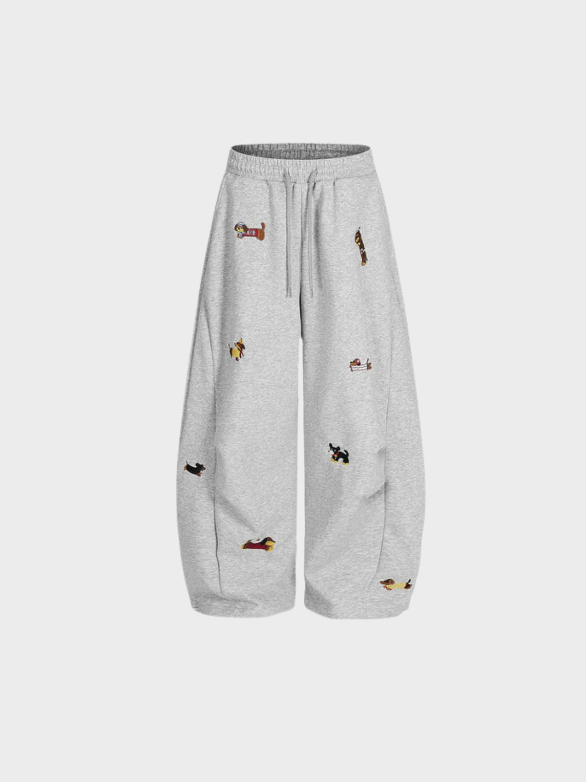 Barrel-Leg Embroidered Pup Sweatpants – Relaxed Fit