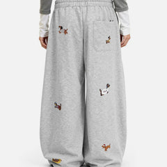 Barrel-Leg Embroidered Pup Sweatpants – Relaxed Fit