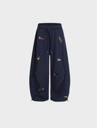 Barrel-Leg Embroidered Pup Sweatpants – Relaxed Fit