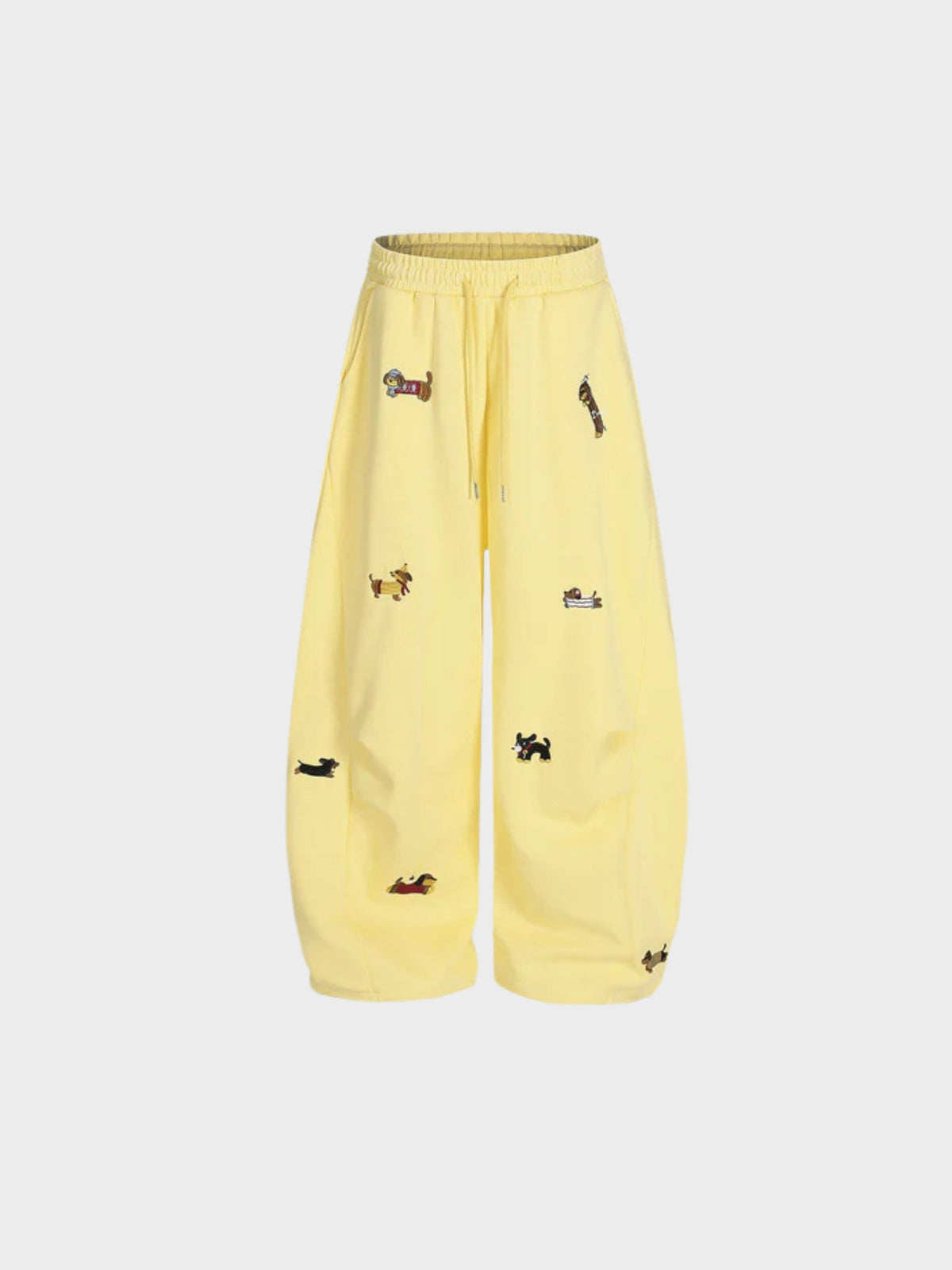 Barrel-Leg Embroidered Pup Sweatpants – Relaxed Fit
