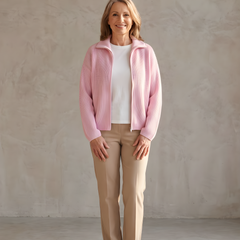 Felicity | Striped Zip Cardigan – Pink Stripes (front)