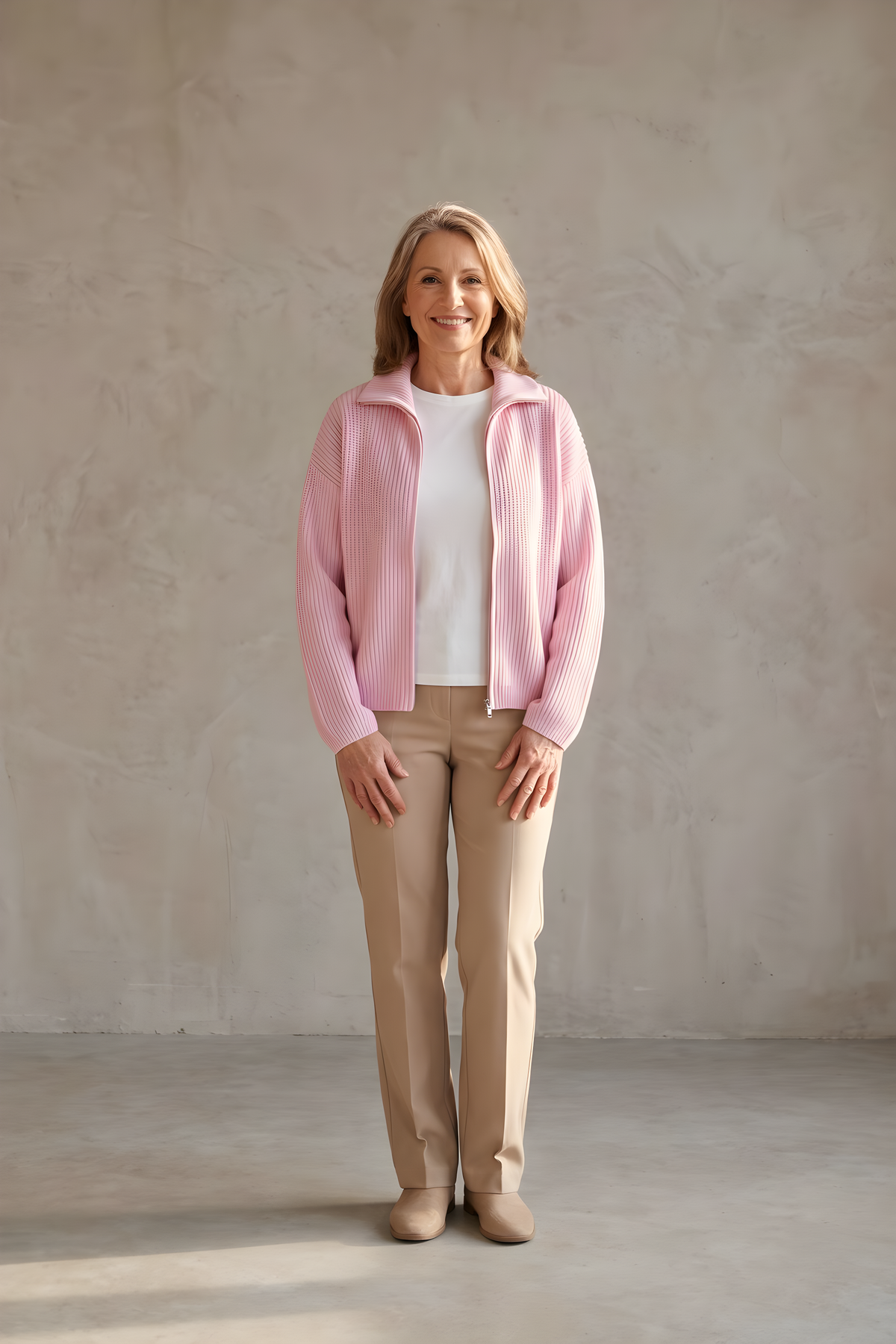 Felicity | Striped Zip Cardigan – Pink Stripes (front)
