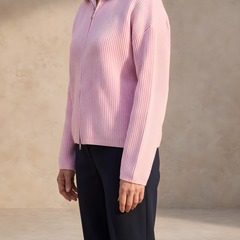 Felicity | Striped Zip Cardigan – Pink Stripes (side)