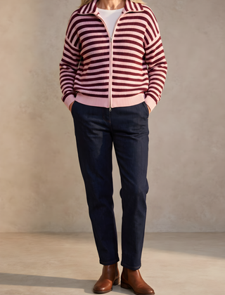 Felicity | Striped Zip Cardigan – Claret