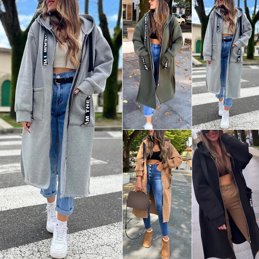 Eleanor | Hooded Zip-Front Long Coat