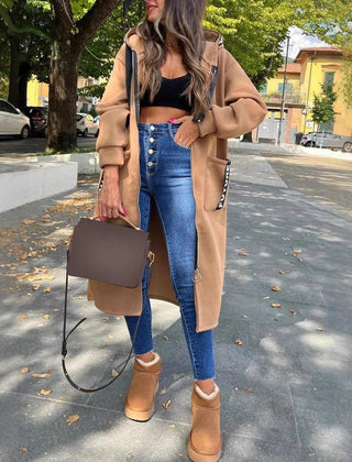 Eleanor | Hooded Zip-Front Long Coat