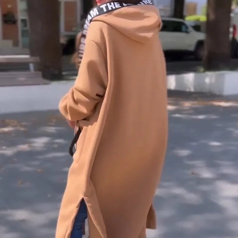 Eleanor | Hooded Zip-Front Long Coat