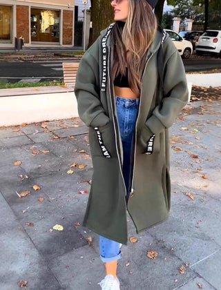 Eleanor | Hooded Zip-Front Long Coat