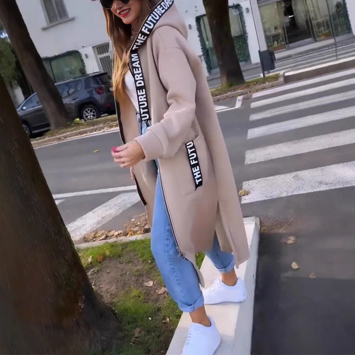 Eleanor | Hooded Zip-Front Long Coat