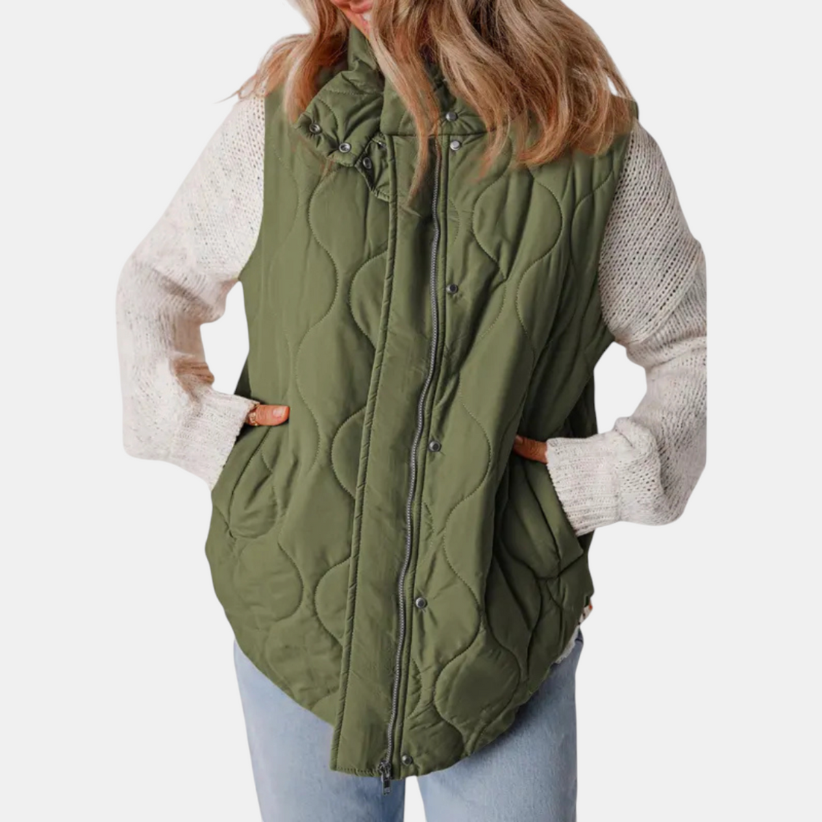 Women’s Quilted Puffer Gilet with Zip and Press-Stud Fastening
