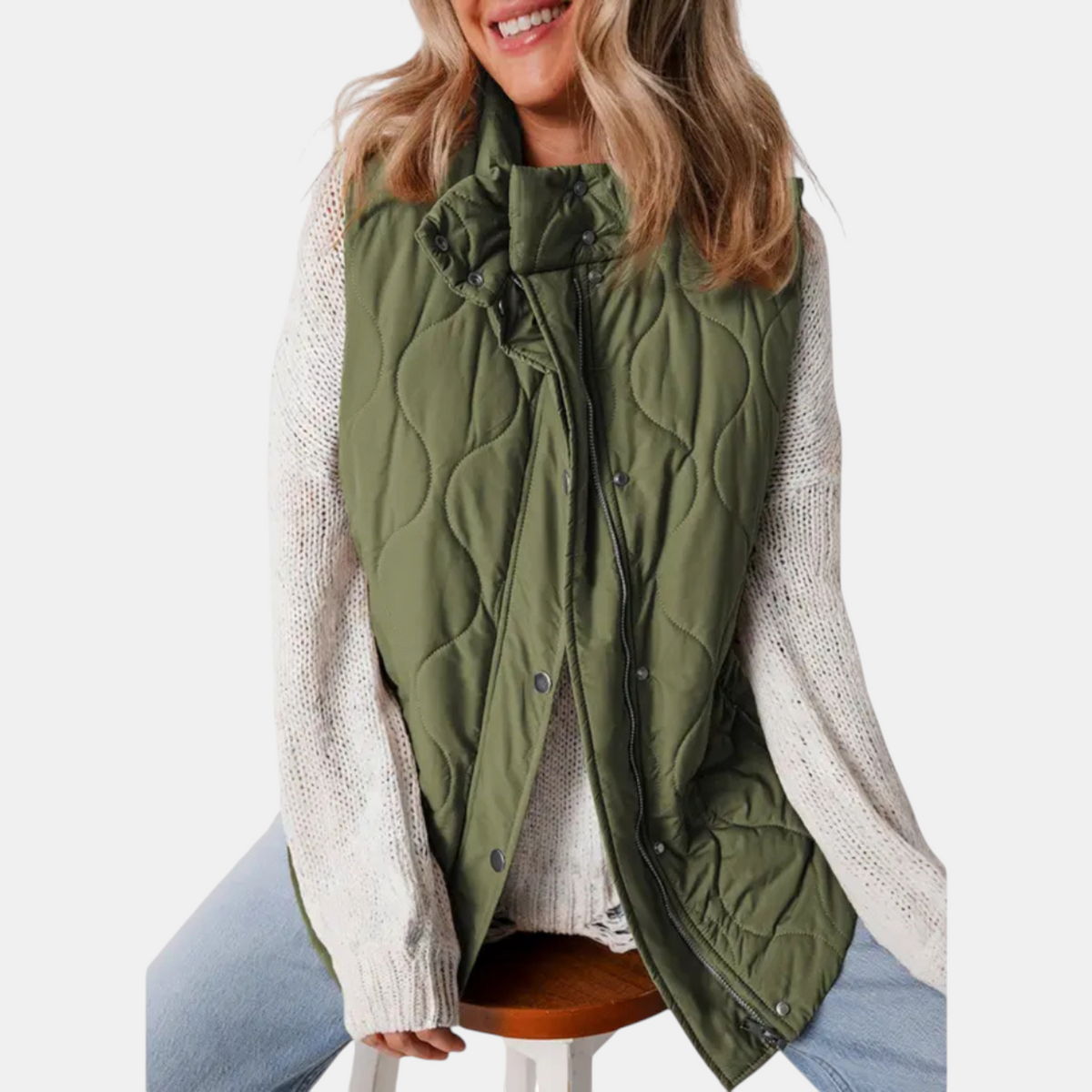 Women’s Quilted Puffer Gilet with Zip and Press-Stud Fastening