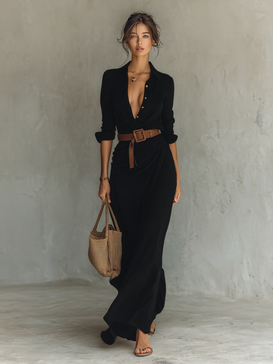 Valentine | Long-Sleeved Maxi Dress with Revere Collar