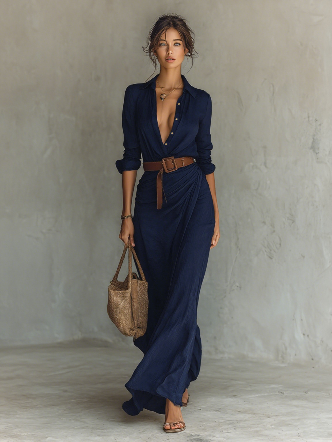Valentine | Long-Sleeved Maxi Dress with Revere Collar