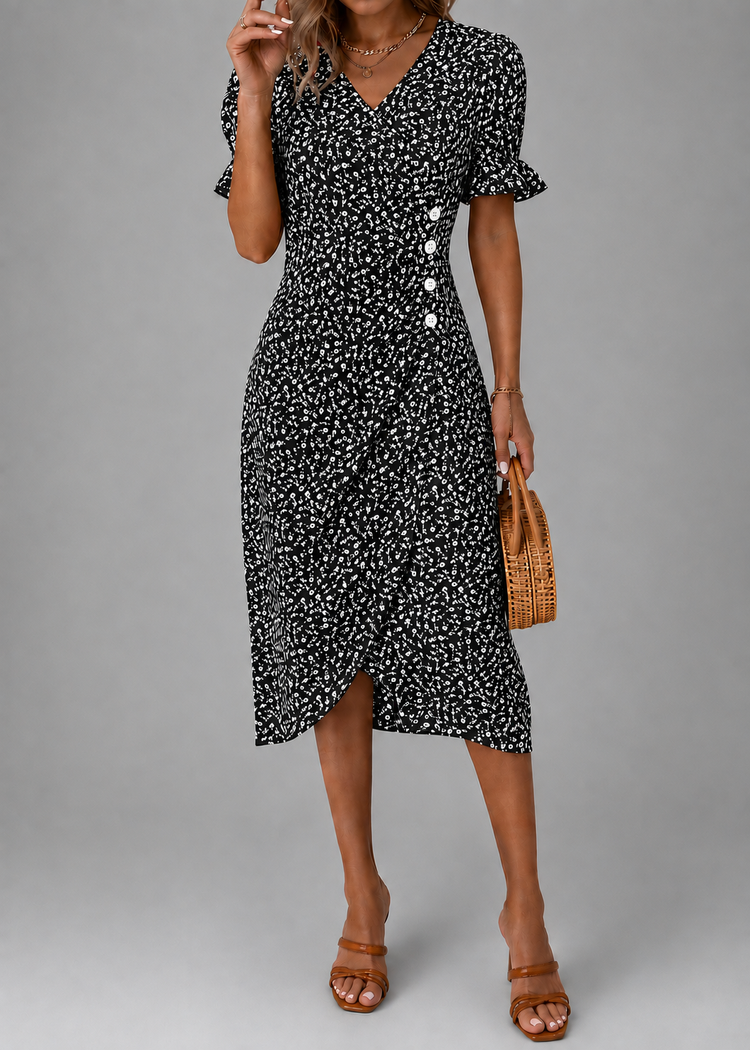 Carmen | Floral Buttoned Wrap Dress