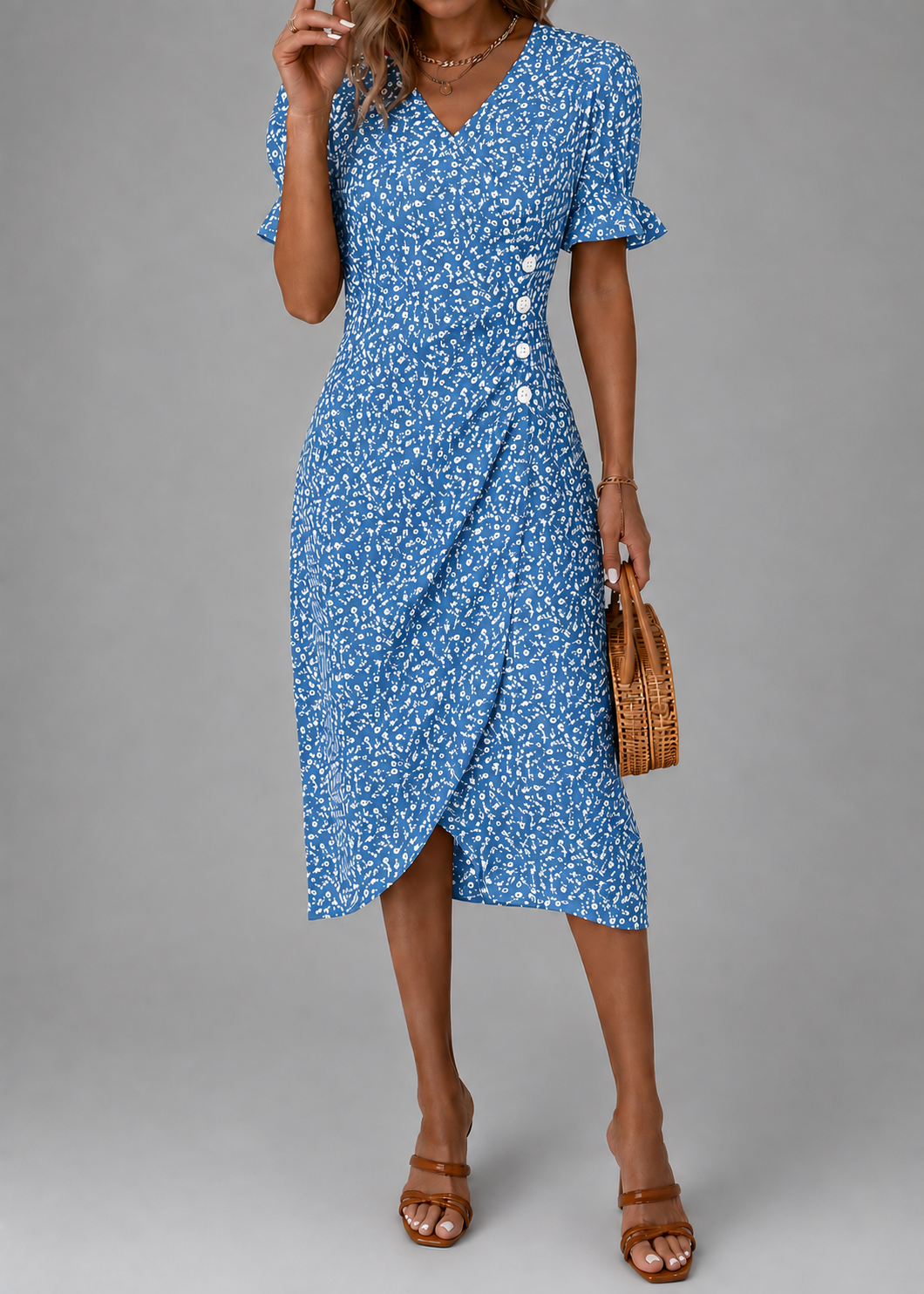 Carmen | Floral Buttoned Wrap Dress
