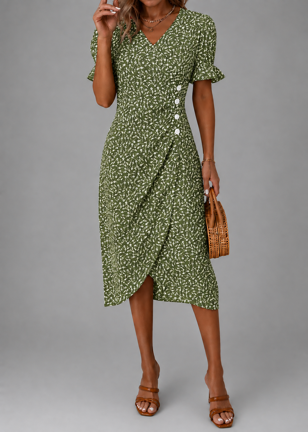Carmen | Floral Buttoned Wrap Dress