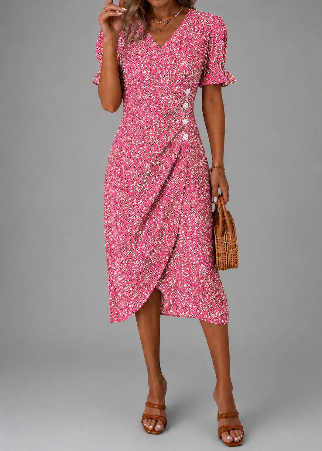 Carmen | Floral Buttoned Wrap Dress