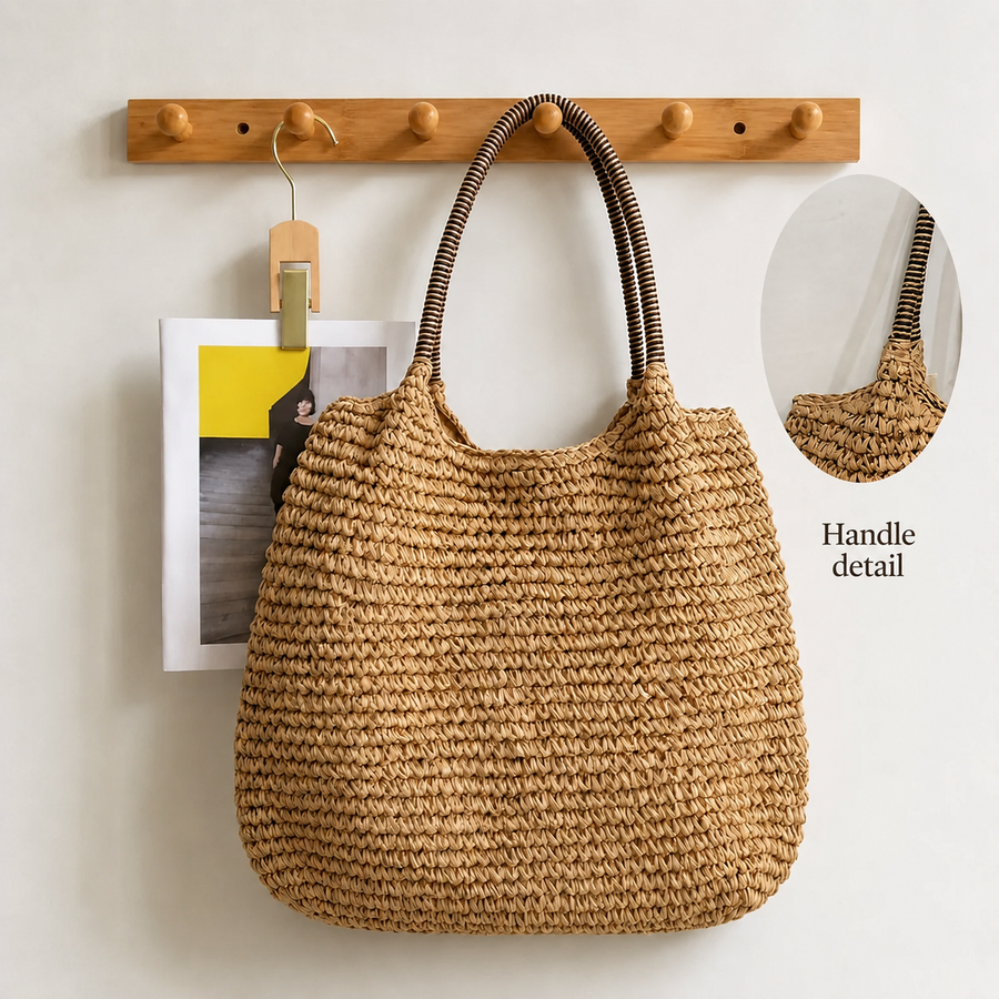 Melissa | Light Camel Woven Straw Crossbody Bag