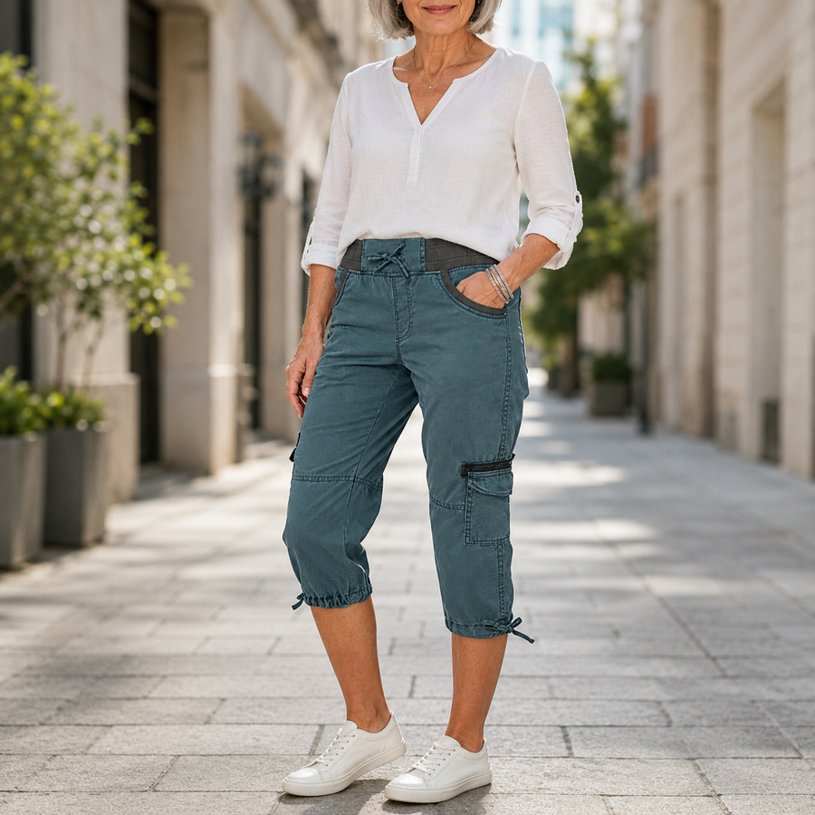 Lara | High-Waisted Cargo Capri Trousers
