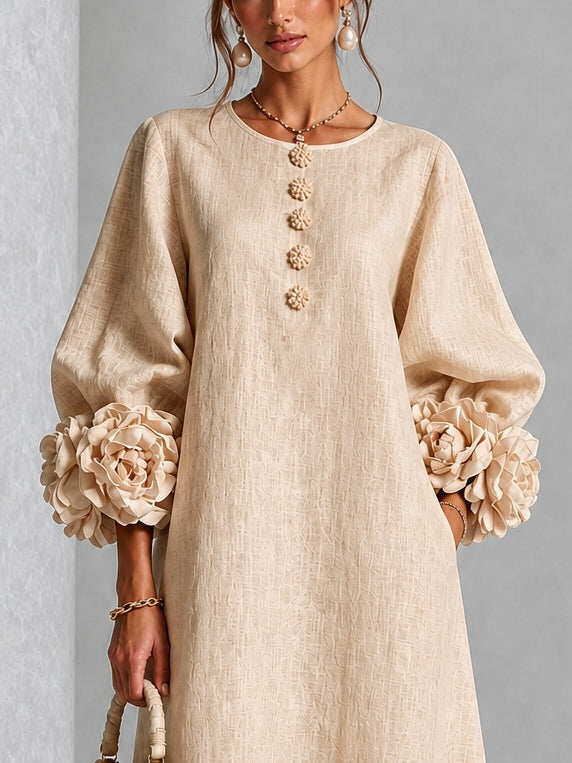 Candela | Floral-Button Linen-Blend Midi Dress