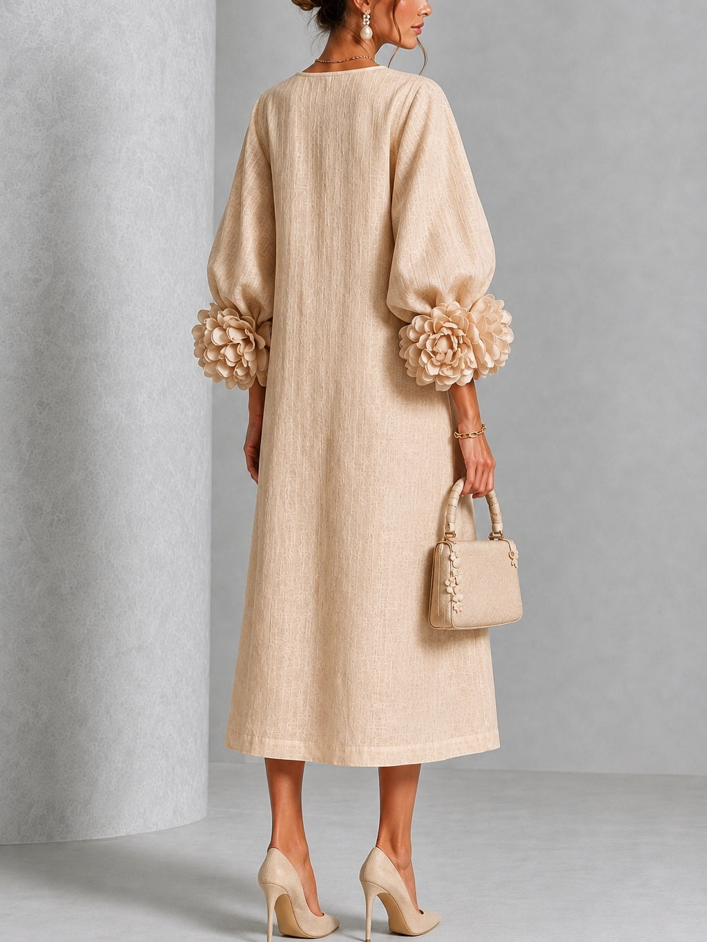 Candela | Floral-Button Linen-Blend Midi Dress