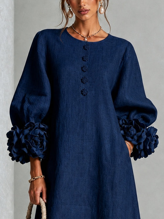Candela | Floral-Button Linen-Blend Midi Dress